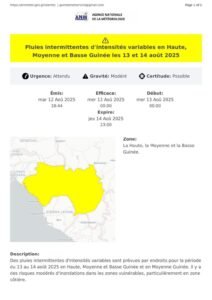 Météo : précipitations intermittentes attendues du 13 au 14 août